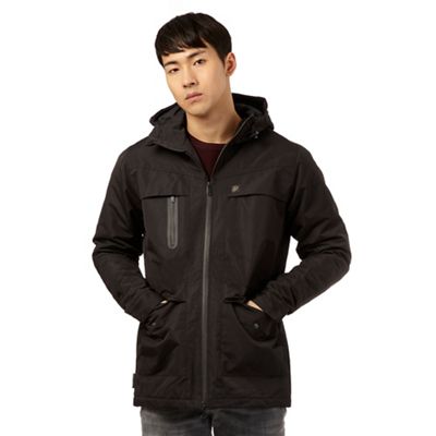 Big and tall black five pocket hooded coat